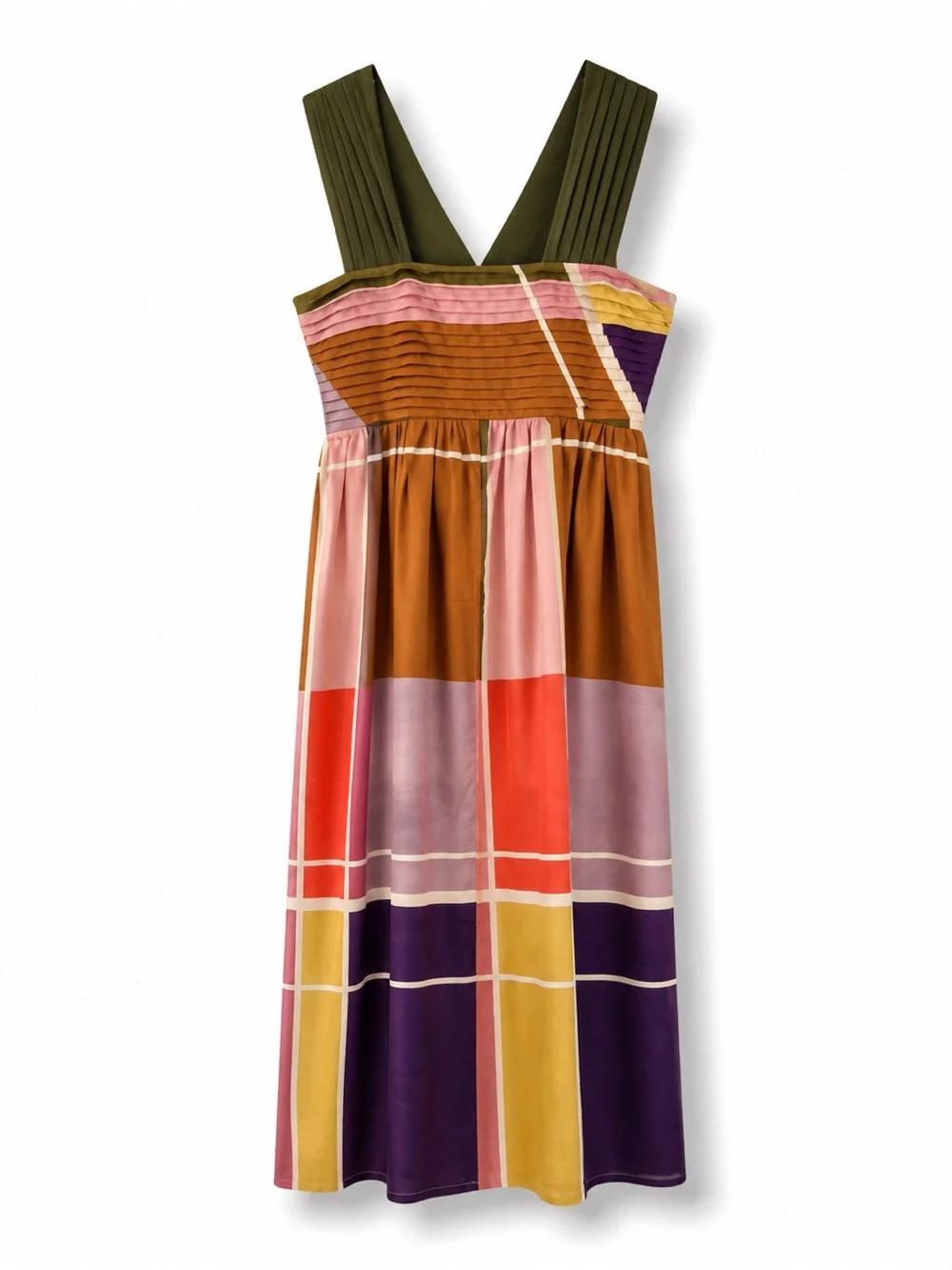 Anthropologie Dear Creatures Vibrant Colorblock Plaid Art Maxi Dress petite M - Picture 3 of 4